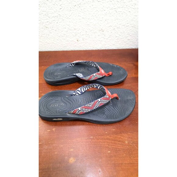 Chaco Women's Tribal Woven Knit Strap Thong Flip Flop Size 8 Black/Red - Picture 3 of 6